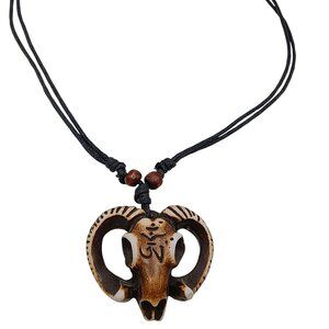 Handmade Ceramic Goat Skull Pendant Macrame Necklace Peruvian Craft